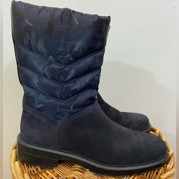 Aquatalia Boots Lori Suede Camo Quilted Mid Calf Sz 9 Water Resistant Lug Sole - Picture 1 of 11